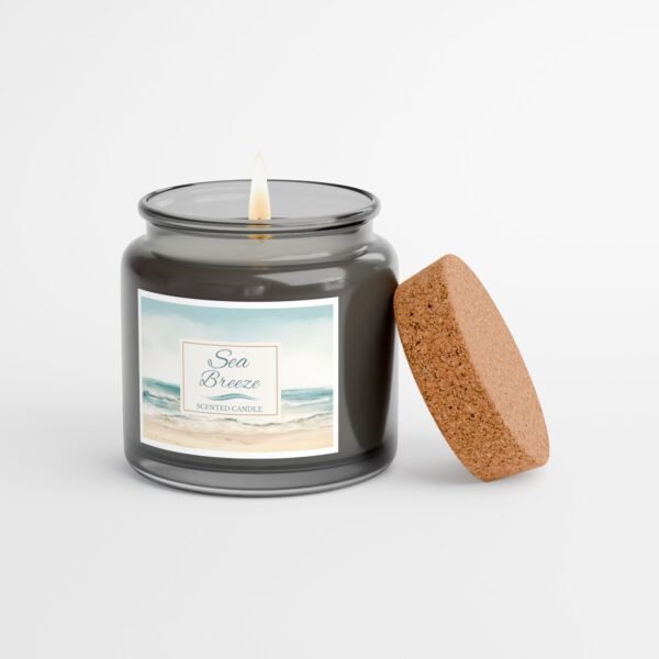 Sea Breeze lit candle in a gray apothecary jar