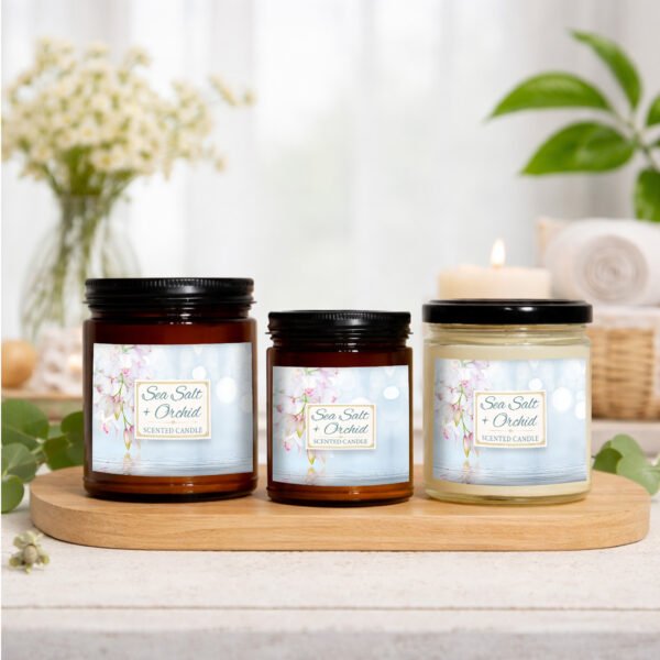 Sea Salt Orchid candles on counter