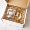 Sparkling Amber candle with gold trimmer and match jar gift set