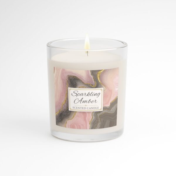 Sparkling Amber lit candle in clear jar