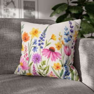 Spring Flowers square pillow on sofa Spring Flowers square pillow on sofa