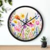Spring Flowers wall clock black frame black hands above shelf Spring Flowers wall clock black frame black hands above shelf
