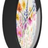 Spring Flowers wall clock black frame white hands side view Spring Flowers wall clock black frame white hands side view