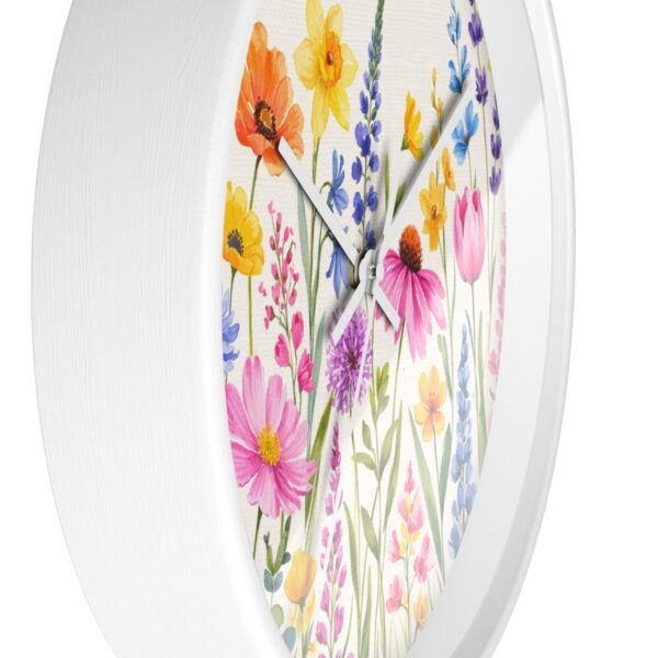 Spring Flowers wall clock white frame white hands side view Spring Flowers wall clock white frame white hands side view