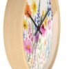 Spring Flowers wall clock wood frame black hands side view Spring Flowers wall clock wood frame black hands side view