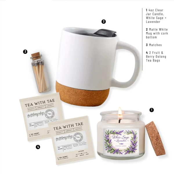 White Sage Lavender candle tea gift set listed items