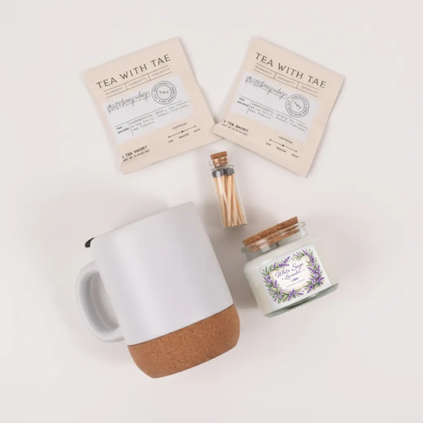 White Sage Lavender tea candle gift set items out box