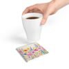 spring flowers ceramic tile square coaster with hand holding coffee cup spring flowers ceramic tile square coaster with hand holding coffee cup