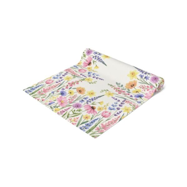 spring flowers cotton table runner rolled up spring flowers cotton table runner rolled up