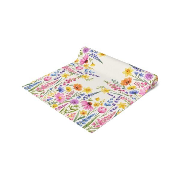 spring flowers polyester table runner rolled up spring flowers polyester table runner rolled up