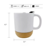 white mug with cork bottom information sheet