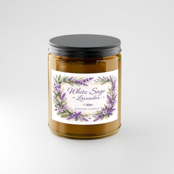 white sage lavender soy candle 9 oz amber jar