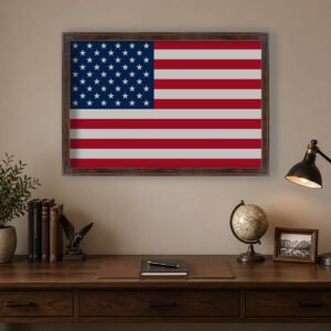 American Flag canvas wall art expresso in a black gold frame