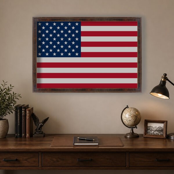 American Flag canvas wall art expresso in a black gold frame