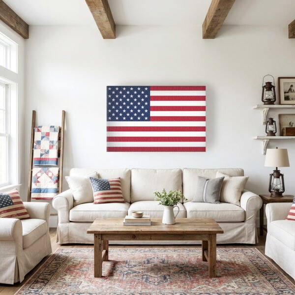 American Flag canvas wall art in farmhouse setting