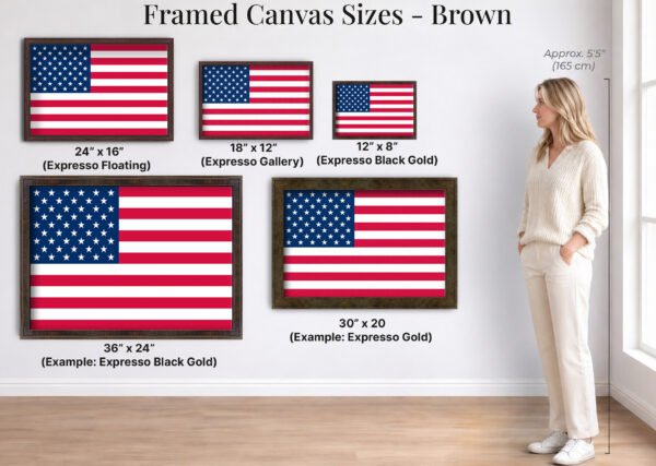 American Flag canvas wall art size guide brown