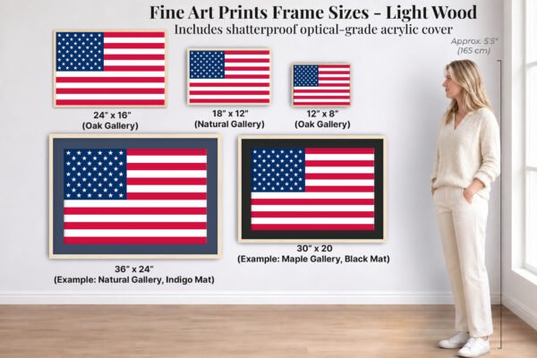 American Flag fine art framed fine art size guide Light Wood American Flag fine art framed fine art size guide Light Wood