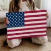American Flag fine art paper print with woman holding art in hands American Flag fine art paper print with woman holding art in hands