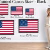 American Flag framed canvas size guide black