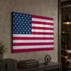 American Flag metal wall art in an industrial style setting