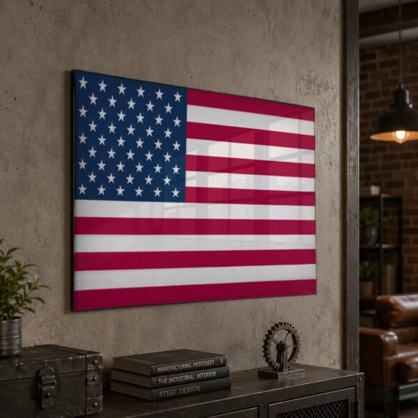 American Flag metal wall art in an industrial style setting