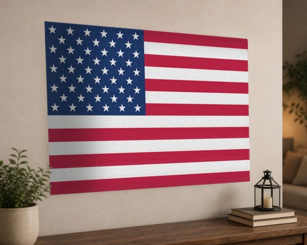 American Flag stick and peel wall art above entry table American Flag stick and peel wall art above entry table