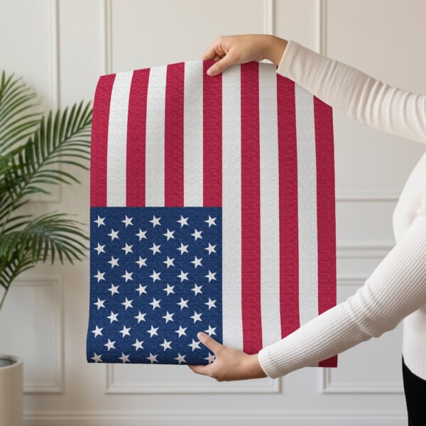 American Flag stick and peel wall art with person holding roll American Flag stick and peel wall art with person holding roll