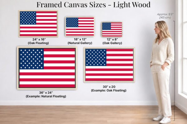 Canvas framed fine art size guide Light Wood