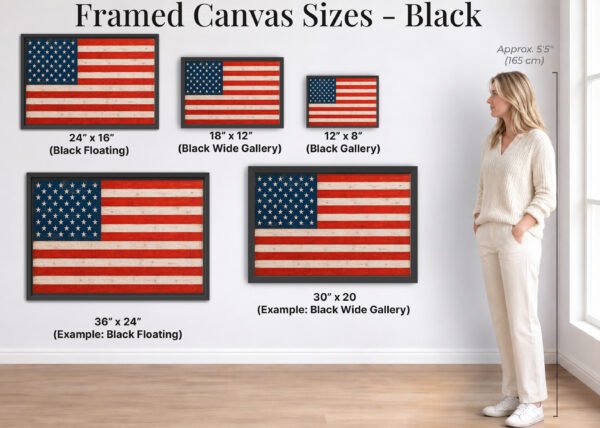 Rustic American Flag canvas black frame options