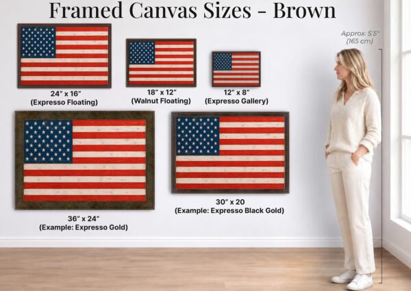 Rustic American Flag canvas wall art brown framed sizes