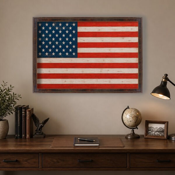 Rustic American Flag framed canvas wall art