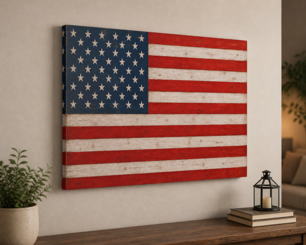 Rustic American Flag unframed canvas wall art side view