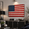Rustic Anerican Flag metal wall art with posts in a modern room setting