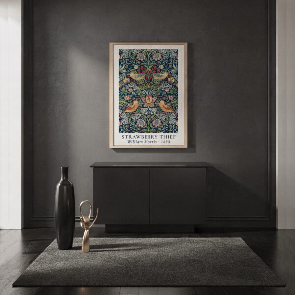 Strawberry Thief wall art in dark entryway Strawberry Thief wall art in dark entryway
