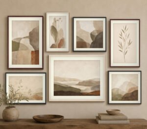 Earthy Abstract Botanicals Gallery Wall with mats