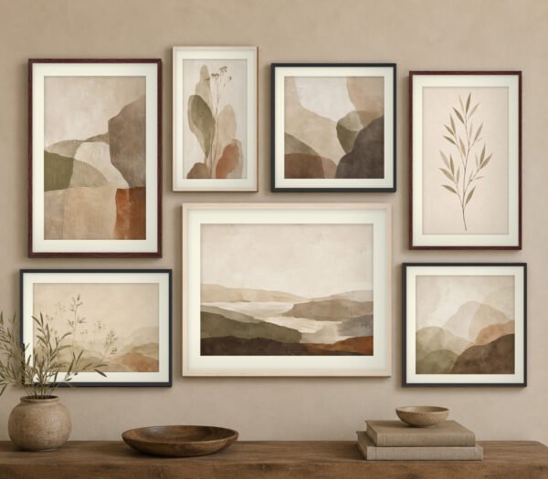 Earthy Abstract Botanicals Gallery Wall with mats