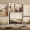 Earthy Abstract Botanicals Gallery Wall with no mats