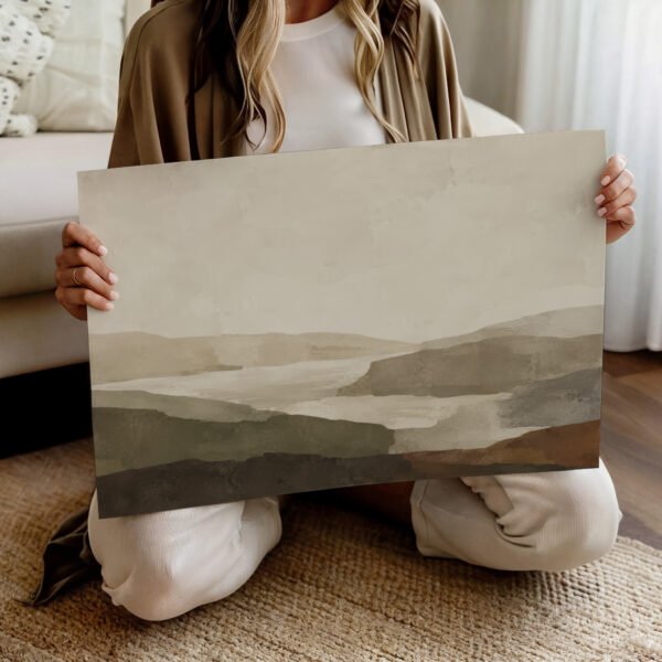 Earthy Abstract Landscape fine art print with woman holding