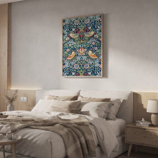 Strawberry Thief canvas wall art in bedroom Strawberry Thief canvas wall art in bedroom