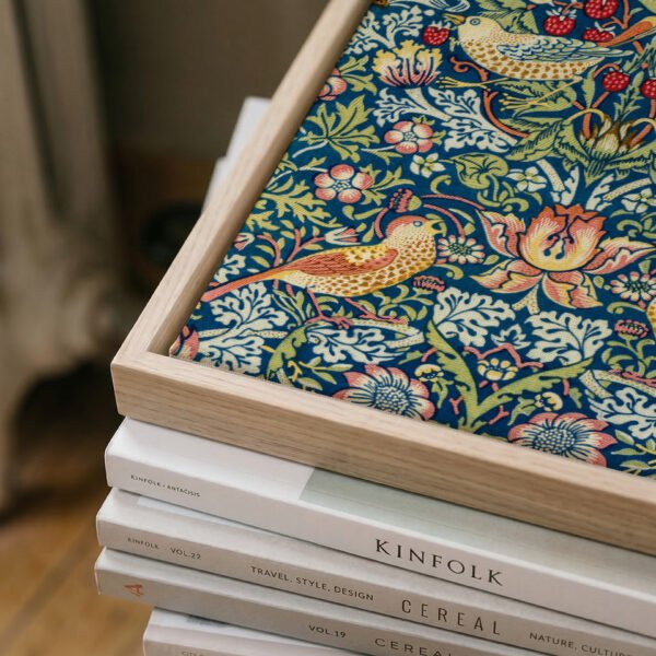 Strawberry Thief square canvas close up on books