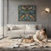 Strawberry Thief square canvas wall art above couch