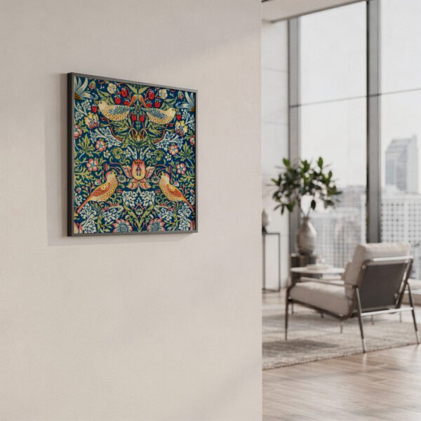 Strawberry Thief square canvas wall art in hallway