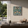 Strawberry Thief square canvas wall art on family room wall