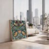 Strawberry Thief square canvas wall art sitting against couch