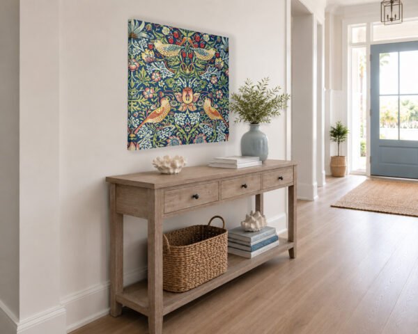 Strawberry Thief square canvas wall art unframed in entryway