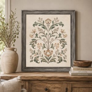 Botancial Motif canvas wall art with driftwood gray frame