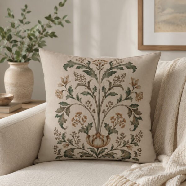 Botanical Motif pillow on off white couch Botanical Motif pillow on off white couch