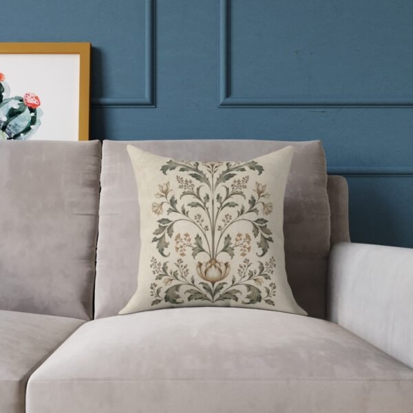 Botanical Motif pillow on taupe couch Botanical Motif pillow on taupe couch