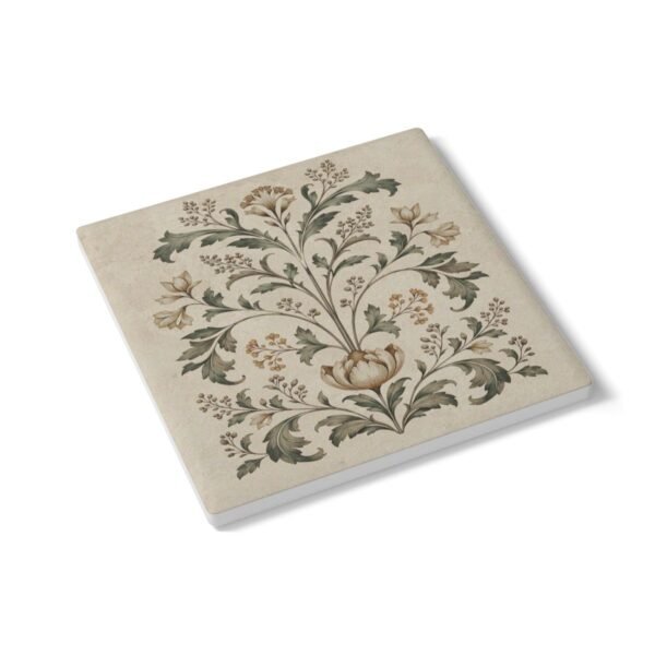 Botanical Motif square ceramic coaster angled view