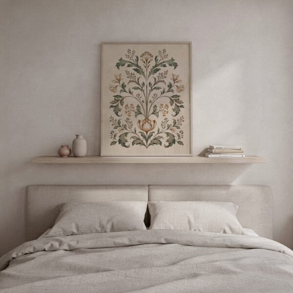 Botanical Motif with natural frame above bed Botanical Motif with natural frame above bed